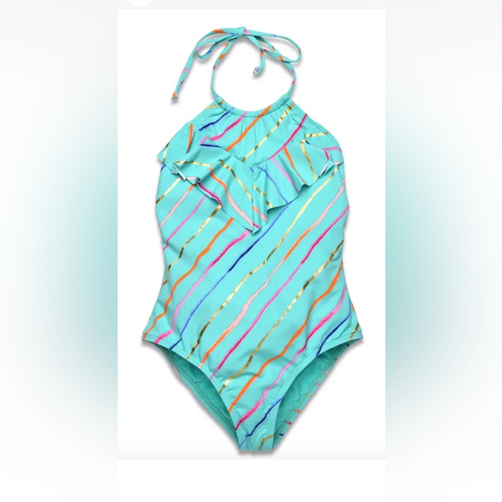 Hobie Girls Sea Green Ruffle Halter One Piece Swimsuit Size 16. NWT.